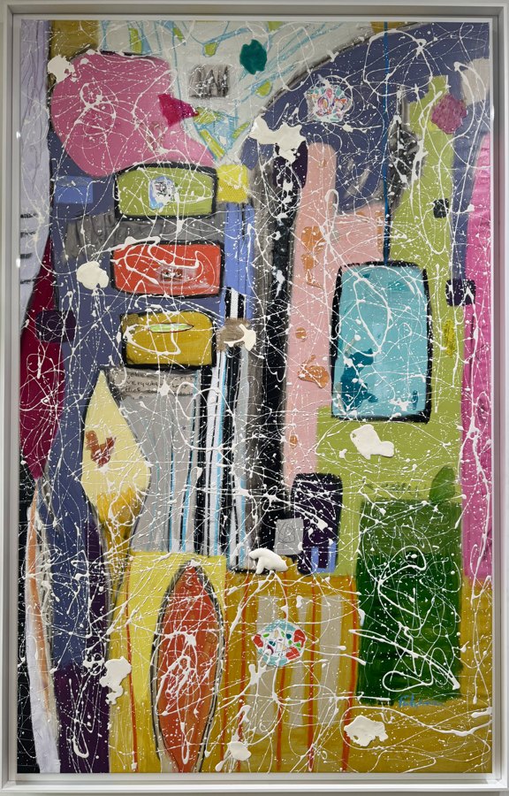Collage mixed-media Abstract original painting by Maureen Fulgenzi — Greens (tropical) palette, Palm Beach, FL