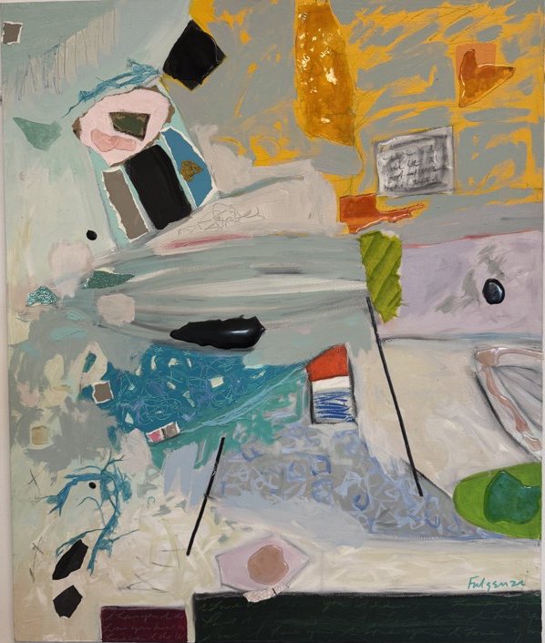 Collage mixed-media Abstract original painting by Maureen Fulgenzi — Neutral / muted palette, Palm Beach, FL