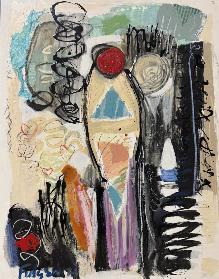 Collage mixed-media Abstract original painting by Maureen Fulgenzi — Neutral / muted palette, Palm Beach, FL