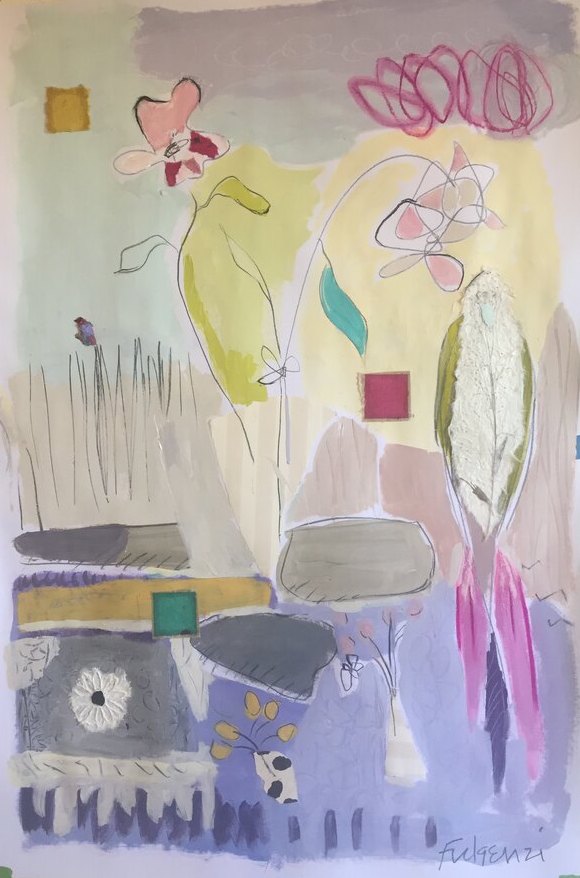 Collage mixed-media Abstract original painting by Maureen Fulgenzi — Neutral / muted palette, Palm Beach, FL