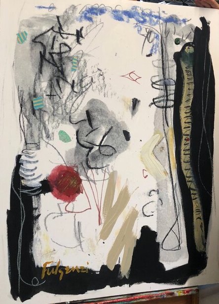 Collage mixed-media Abstract original painting by Maureen Fulgenzi — Greens (tropical) palette, Palm Beach, FL
