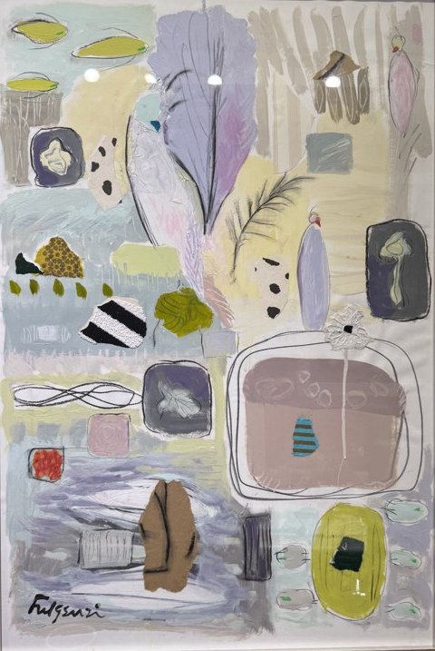 Collage mixed-media Abstract original painting by Maureen Fulgenzi — Neutral / muted palette, Palm Beach, FL