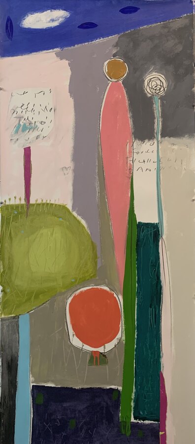 Collage mixed-media Abstract original painting by Maureen Fulgenzi — Greens (tropical) palette, Palm Beach, FL