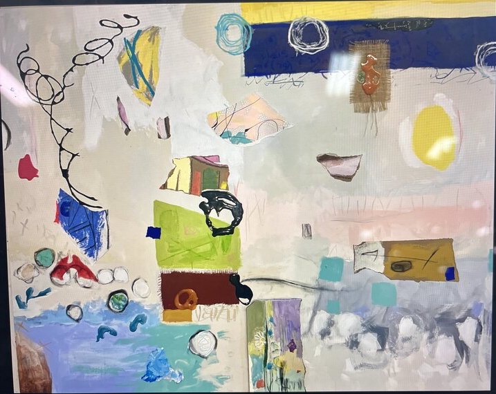 Collage mixed-media Abstract original painting by Maureen Fulgenzi — Greens (tropical) palette, Palm Beach, FL