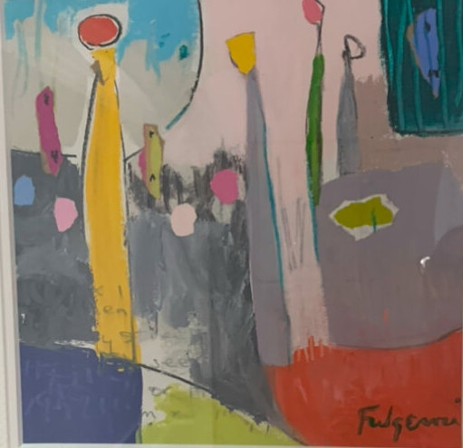 Collage mixed-media Abstract original painting by Maureen Fulgenzi — Greens (tropical) palette, Palm Beach, FL