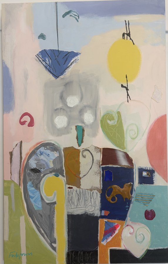 Collage mixed-media Abstract original painting by Maureen Fulgenzi — Greens (tropical) palette, Palm Beach, FL