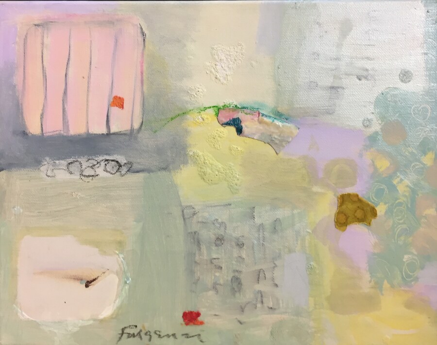 Collage mixed-media Abstract original painting by Maureen Fulgenzi — Soft pastel palette, Palm Beach, FL