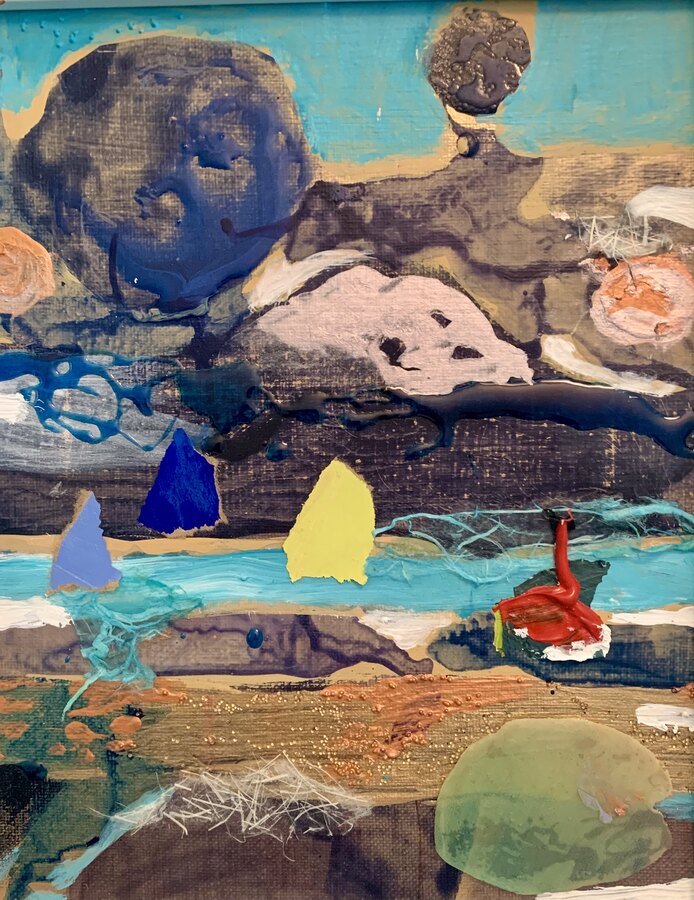 Collage mixed-media Abstract original painting by Maureen Fulgenzi — Greens (tropical) palette, Palm Beach, FL