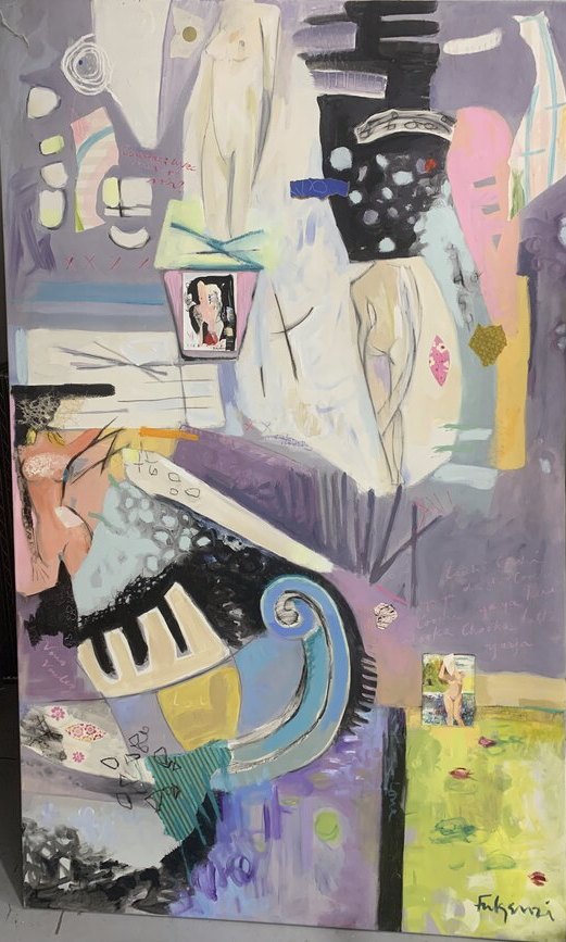 Collage mixed-media Abstract original painting by Maureen Fulgenzi — Neutral / muted palette, Palm Beach, FL