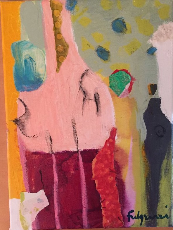 Collage mixed-media Abstract original painting by Maureen Fulgenzi — Greens (tropical) palette, Palm Beach, FL