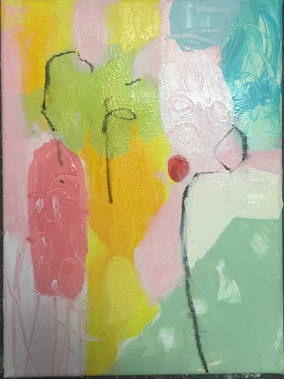 Collage mixed-media Abstract original painting by Maureen Fulgenzi — Greens (tropical) palette, Palm Beach, FL