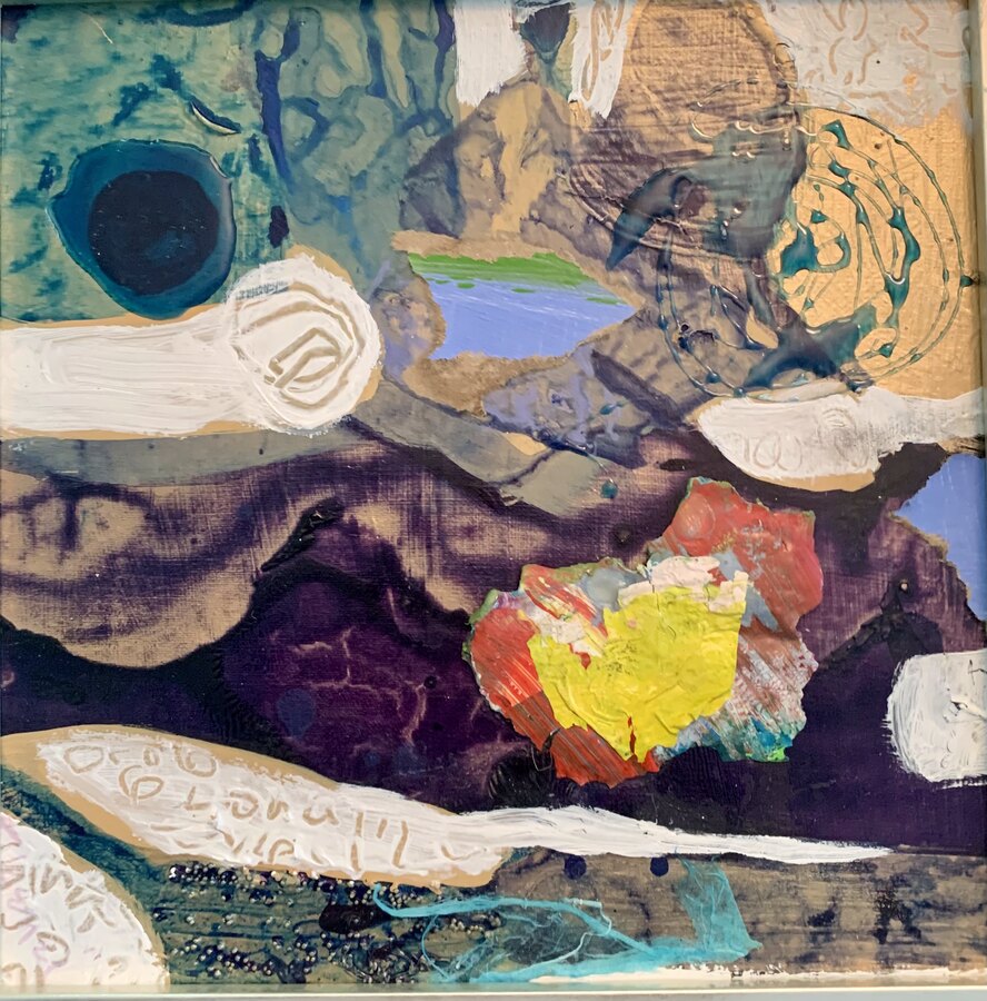 Collage mixed-media Abstract original painting by Maureen Fulgenzi — Greens (tropical) palette, Palm Beach, FL