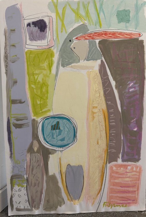 Collage mixed-media Abstract original painting by Maureen Fulgenzi — Greens (tropical) palette, Palm Beach, FL