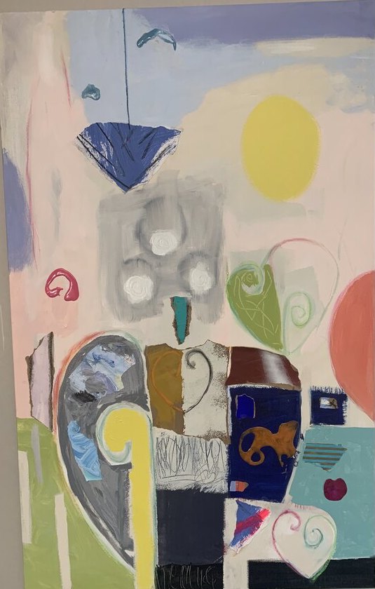 Collage mixed-media Abstract original painting by Maureen Fulgenzi — Greens (tropical) palette, Palm Beach, FL