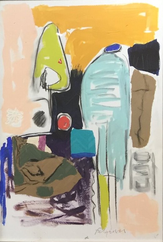 Collage mixed-media Abstract original painting by Maureen Fulgenzi — Greens (tropical) palette, Palm Beach, FL