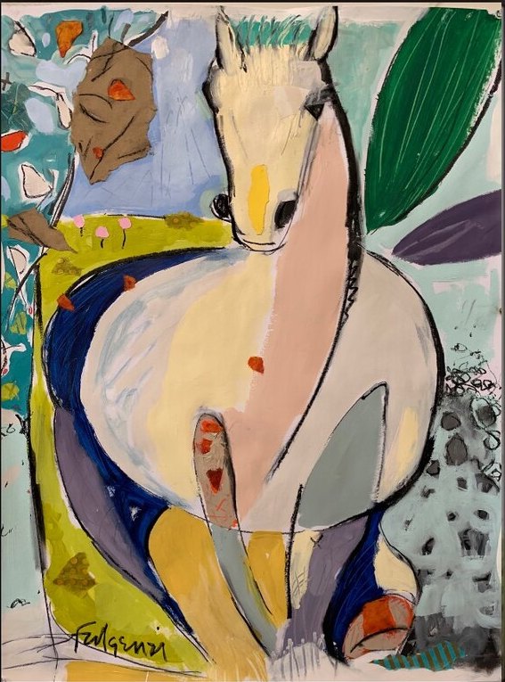 Abstract Horses original painting by Maureen Fulgenzi — Greens (tropical) palette, Palm Beach, FL