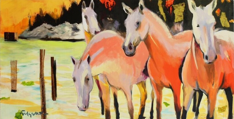 Abstract Horses original painting by Maureen Fulgenzi — Warm & earthy palette, Palm Beach, FL