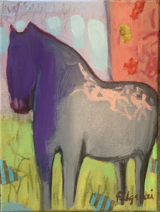 Abstract Horses original painting by Maureen Fulgenzi — Greens (tropical) palette, Palm Beach, FL