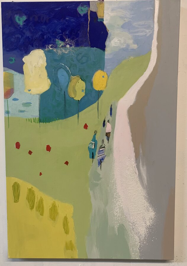 Abstract Landscape cityscape original painting by Maureen Fulgenzi — Greens (tropical) palette, Palm Beach, FL