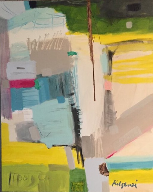 Abstract Landscape cityscape original painting by Maureen Fulgenzi — Mixed palette, Palm Beach, FL