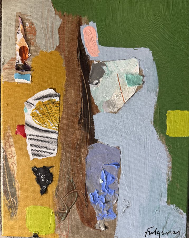 Abstract Landscape cityscape original painting by Maureen Fulgenzi — Greens (tropical) palette, Palm Beach, FL