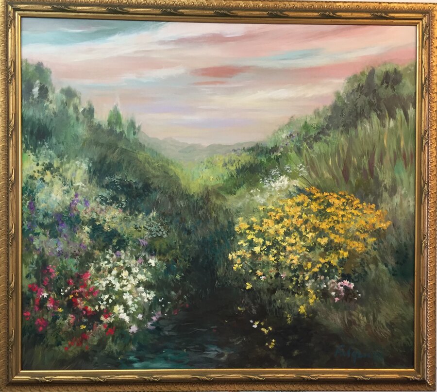Impressionistic Landscape original painting by Maureen Fulgenzi — Greens (tropical) palette, Palm Beach, FL