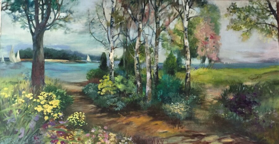 Impressionistic Landscape original painting by Maureen Fulgenzi — Greens (tropical) palette, Palm Beach, FL