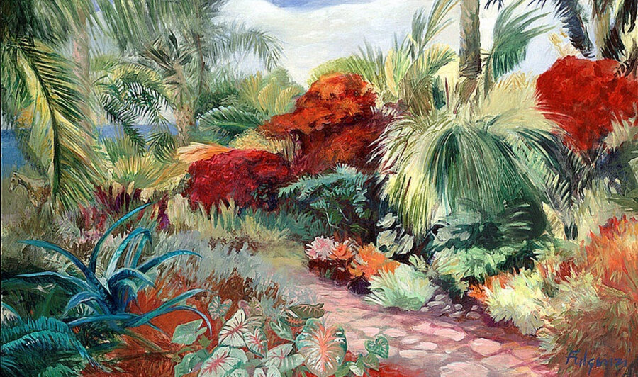 Impressionistic Landscape original painting by Maureen Fulgenzi — Greens (tropical) palette, Palm Beach, FL