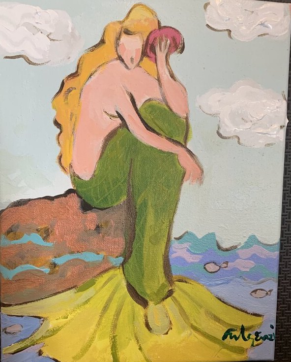 Folk tropical Mermaids original painting by Maureen Fulgenzi — Mixed palette, Palm Beach, FL