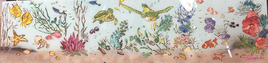 Mixed media (plexiglass) Sea life underwater original painting by Maureen Fulgenzi — Soft pastel palette, Palm Beach, FL