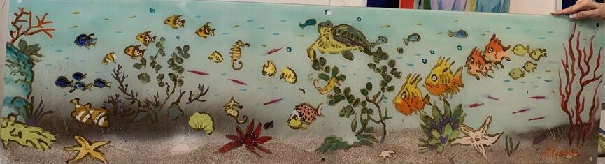 Mixed media (plexiglass) Sea life underwater original painting by Maureen Fulgenzi — Greens (tropical) palette, Palm Beach, FL