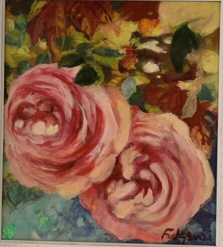 Impressionistic botanical Flowers original painting by Maureen Fulgenzi — Warm & earthy palette, Palm Beach, FL