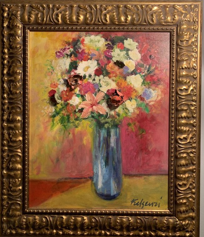 Impressionistic botanical Flowers original painting by Maureen Fulgenzi — Warm & earthy palette, Palm Beach, FL