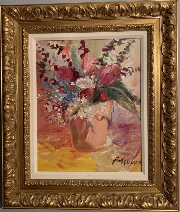 Impressionistic botanical Flowers original painting by Maureen Fulgenzi — Warm & earthy palette, Palm Beach, FL