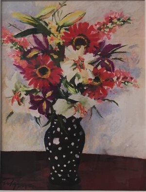 Impressionistic botanical Flowers original painting by Maureen Fulgenzi — Mixed palette, Palm Beach, FL