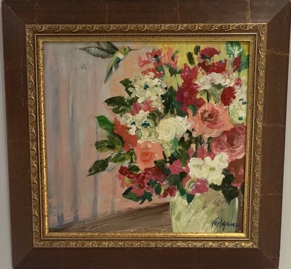 Impressionistic botanical Flowers original painting by Maureen Fulgenzi — Warm & earthy palette, Palm Beach, FL