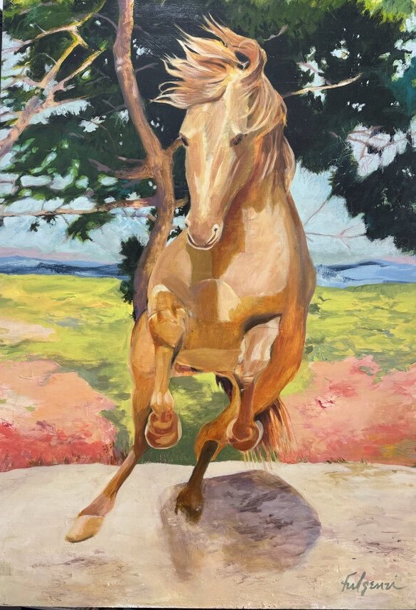 Impressionistic Horses original painting by Maureen Fulgenzi — Greens (tropical) palette, Palm Beach, FL