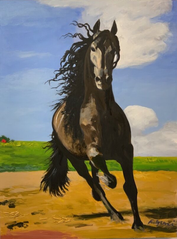 Impressionistic Horses original painting by Maureen Fulgenzi — Greens (tropical) palette, Palm Beach, FL