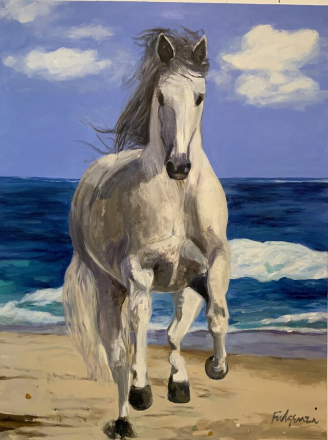 Impressionistic Horses original painting by Maureen Fulgenzi — Greens (tropical) palette, Palm Beach, FL