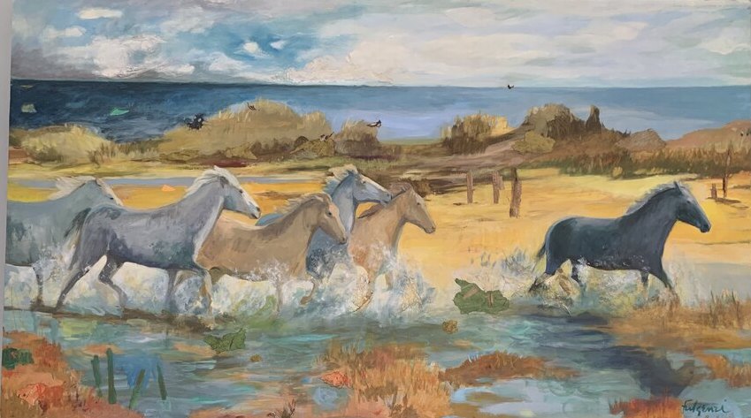 Impressionistic Horses original painting by Maureen Fulgenzi — Neutral / muted palette, Palm Beach, FL