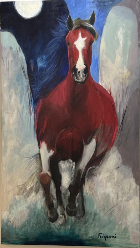 Impressionistic Horses original painting by Maureen Fulgenzi — Greens (tropical) palette, Palm Beach, FL