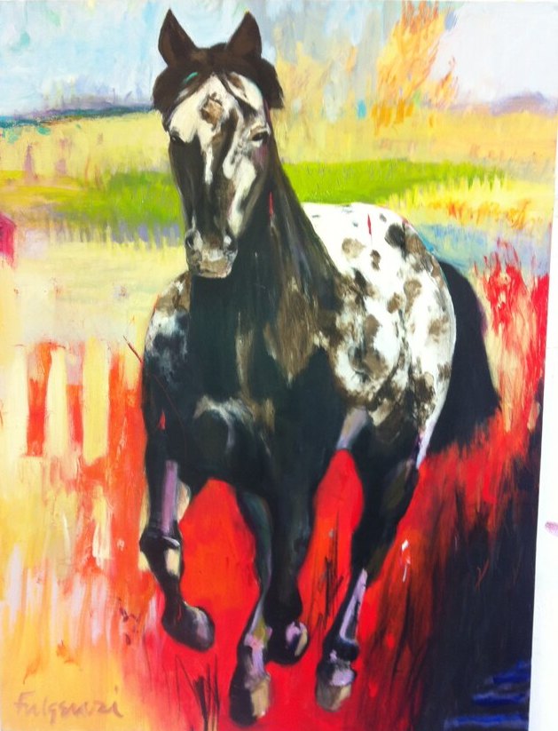 Impressionistic Horses original painting by Maureen Fulgenzi — Greens (tropical) palette, Palm Beach, FL