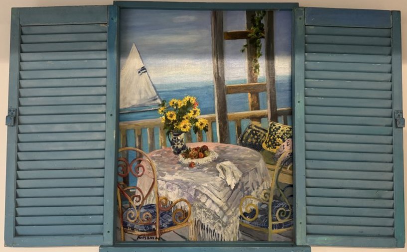 Impressionistic realistic Seascape beach original painting by Maureen Fulgenzi — Greens (tropical) palette, Palm Beach, FL