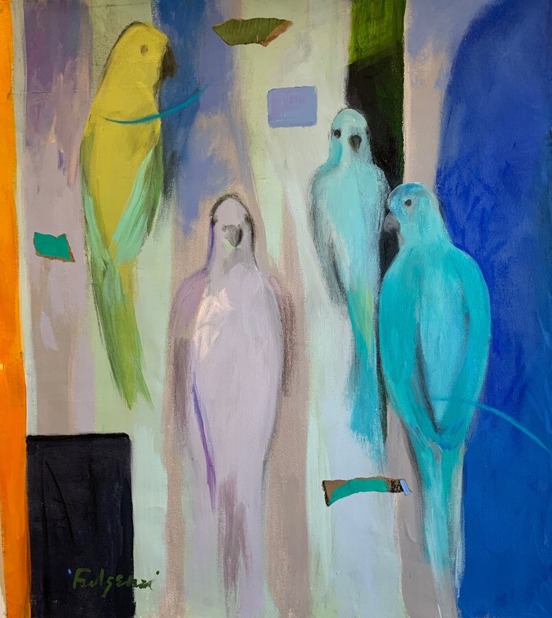 Abstract Birds original painting by Maureen Fulgenzi — Blues & aquas palette, Palm Beach, FL (sold)