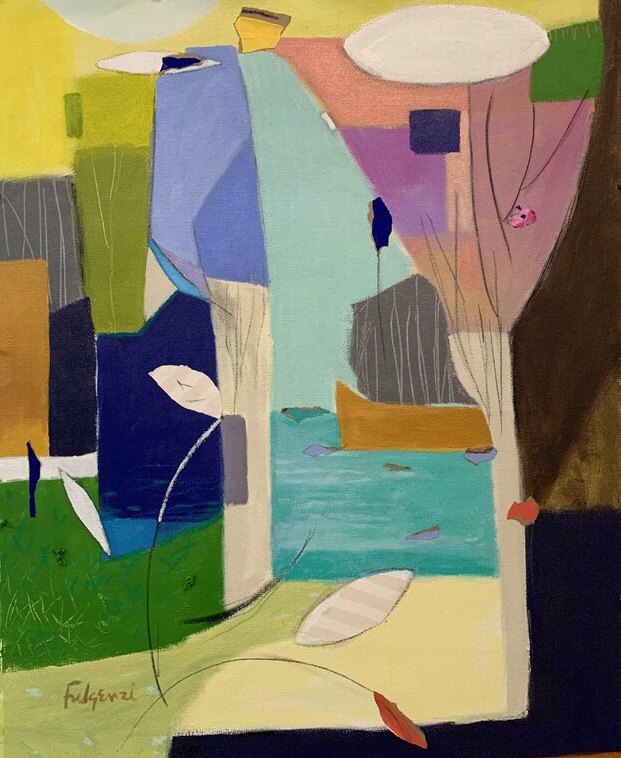 Abstract Sailboats / Water original painting by Maureen Fulgenzi — Vivid tropical palette, Palm Beach, FL (sold)