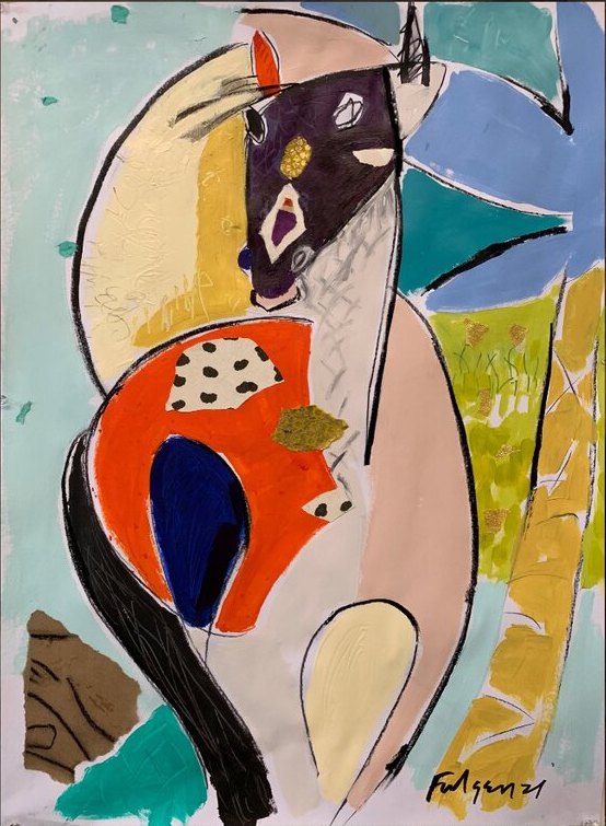 Abstract Horses original painting by Maureen Fulgenzi — Vivid tropical palette, Palm Beach, FL (sold)