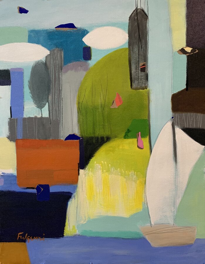 Abstract Sailboats / Water original painting by Maureen Fulgenzi — Vivid tropical palette, Palm Beach, FL (sold)