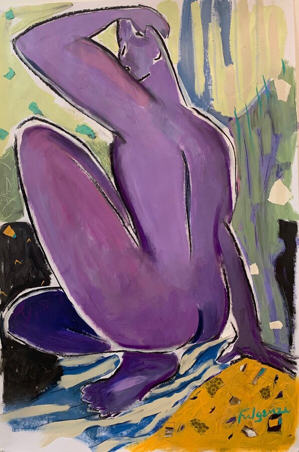 Abstract Figures original painting by Maureen Fulgenzi — Blues & aquas palette, Palm Beach, FL (sold)