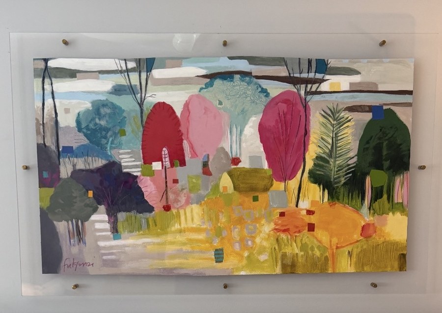 Abstract trees commissioned painting by Maureen Fulgenzi — Muted palette, Palm Beach, FL