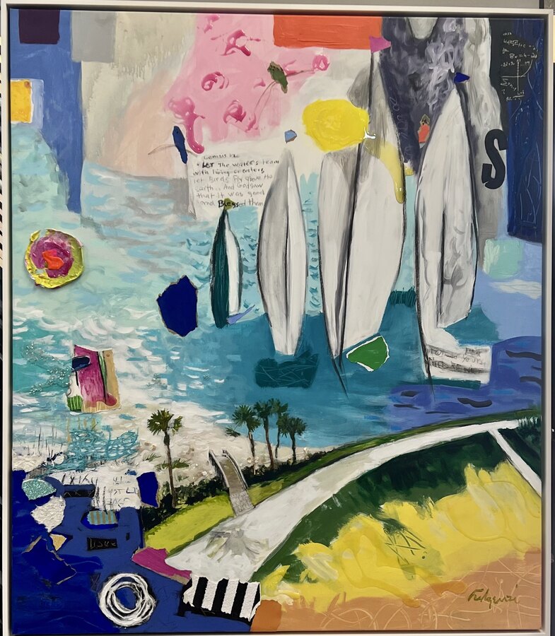 Sailboats (abstract) commissioned painting by Maureen Fulgenzi — Vivid multicolor palette, Palm Beach, FL